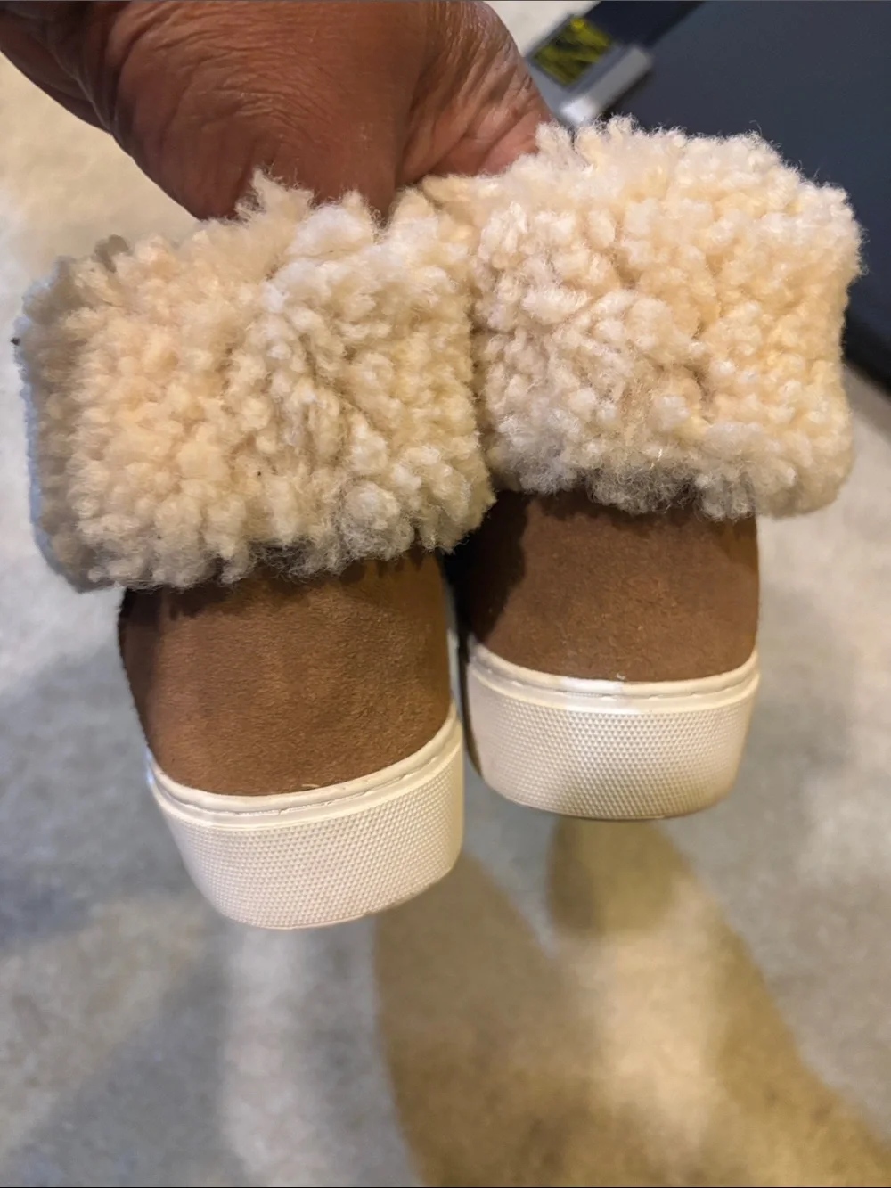 UGG Tan Suede Shearling Cuff Slip-On Sneakers-Size 5.5